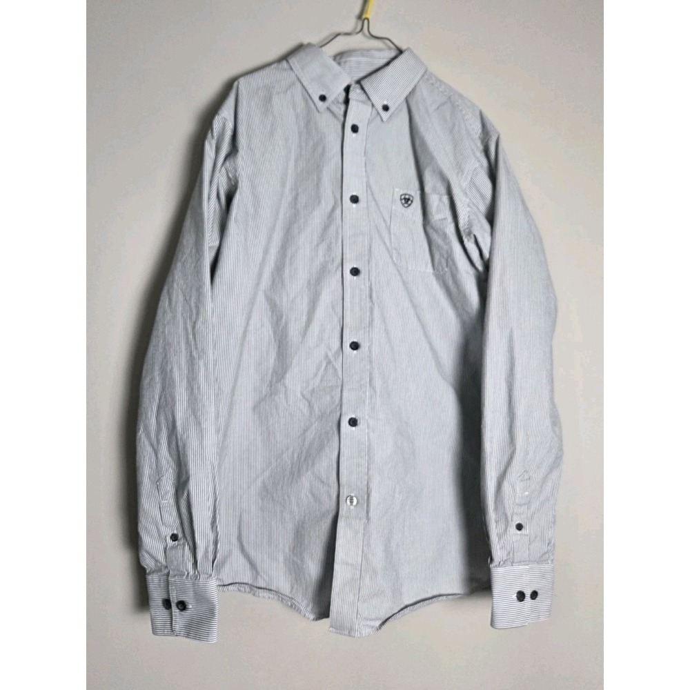 Ariat Boys Pro Series Shirt XL White Blue Striped Long Sleeve Button Up